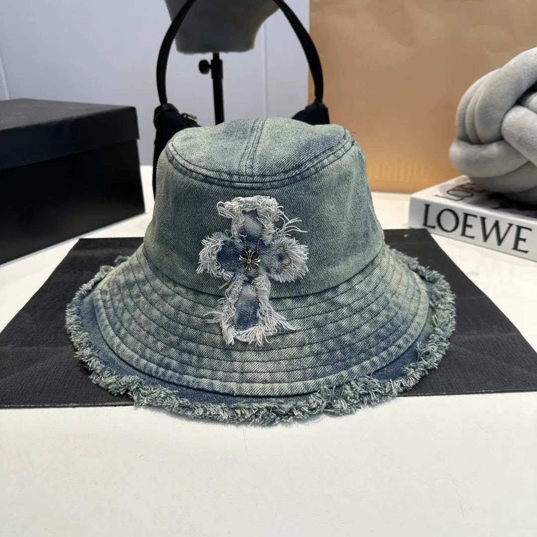 P70 Croxin spring and summer new denim fisherman hat, retro old street style, washed and torn edges, perfect for taking photos👑